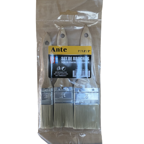 SET DE BROCHAS MANGO DE MADERA 3 PCS 1 - 1.5 - 2PULG